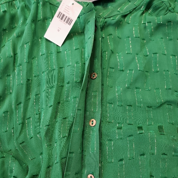 Anthropologie Womens Flared Dress Size M Green Tied Button Down Sleeved NEW - Picture 9 of 10